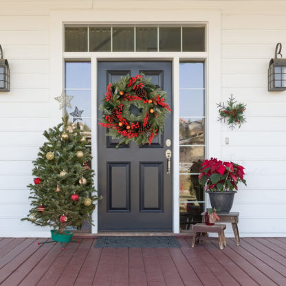 24 Inch Christmas Wreath Green Leaves Wreath for Front Door Artificial Eucalyptus Wreath with Berry and Pine Branches Christmas Decorations Indoor and Outdoor