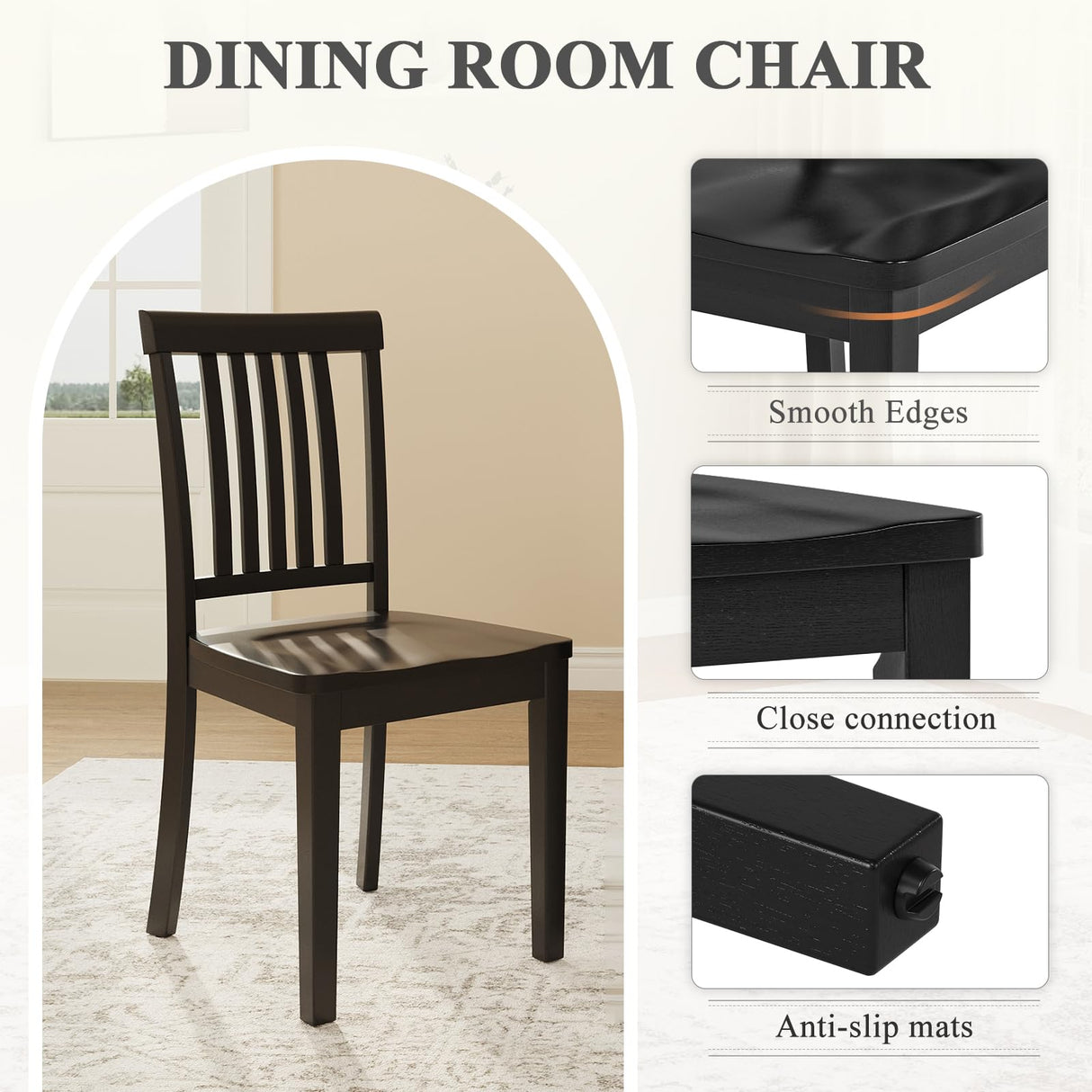 Homixis Dining Chairs Set of 6, Farmhouse Wood Chairs with Spindle High Backrest, 17.3 Inch Wood Chiars for Kitchen and Dining Room Homixis