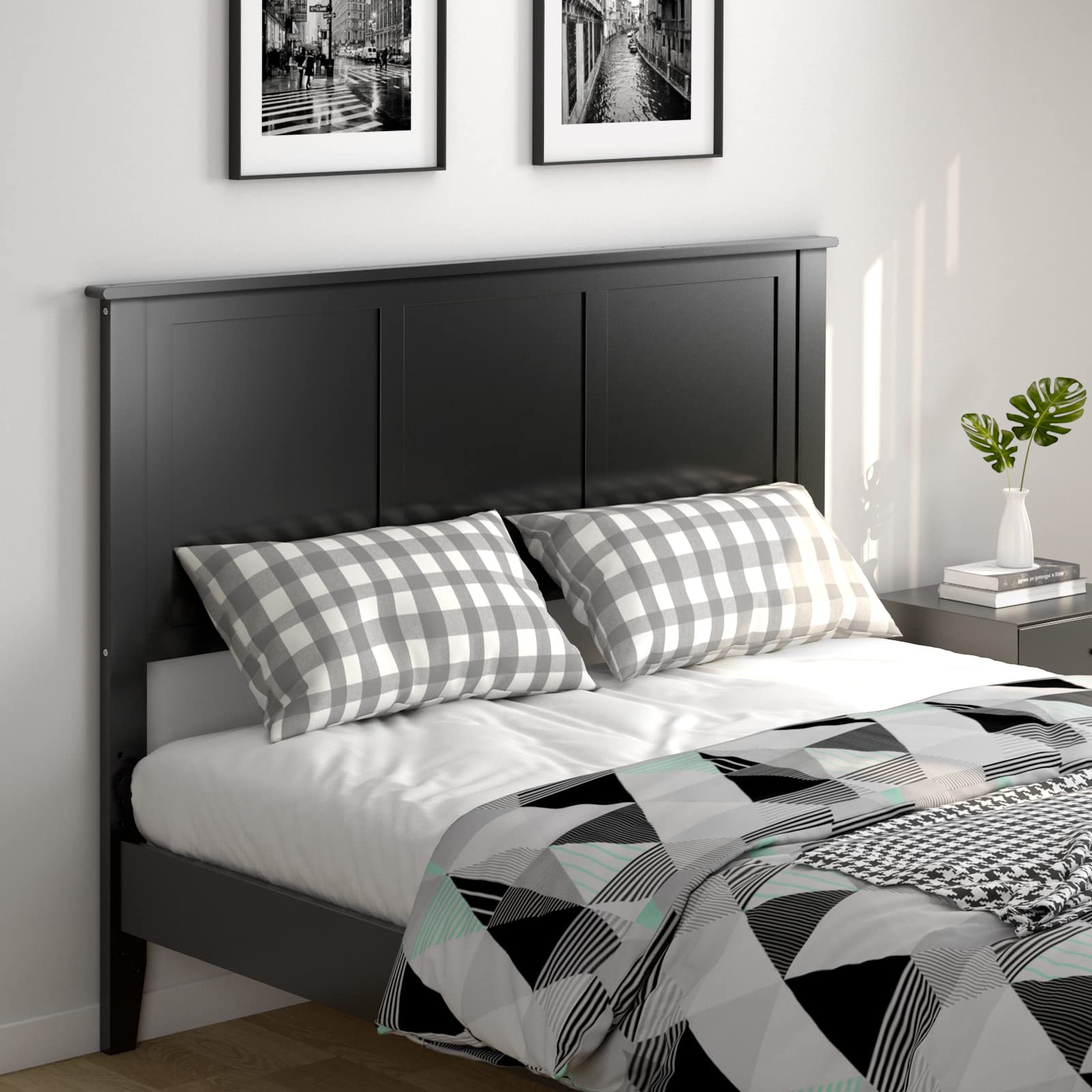 Giantex Adjustable Black Wooden Headboard for Full Beds with Solid Pine Construction - WoodArtSupply