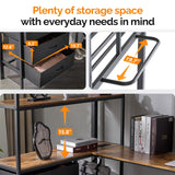 VINGLI Twin Metal Loft Bed Frame with L-Shaped Desk, Charging Station, LED Lights, Storage Shelve & Drawers, Safety Guardrail & Ladder, Bunk Bed for Kids, Teens & Adults, No Box Spring Needed, Black VINGLI