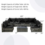 Tangkula 7 Pieces Patio Rattan Furniture Set, Patiojoy Outdoor Conversation Set with Cushions and Tempered Glass Coffee Table, All-Weather Sectional Sofa Set for Garden, Lawn, Backyard (Black) Tangkula