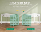 Coleshome Laptop Desk, 40 Inch Small Desk with Drawers & Power Outlet for Bedroom, Computer Desk Home Office Desk with Storage Shelves, Reversible Study Table Vanity Desk for Small Spaces, White Coleshome