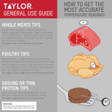 Taylor Compact Waterproof Digital Food Thermometer, 4.5 Inch Stem Length with an FDA Recommended 1.5mm Stepdown Probe Diameter and Amber Backlit LCD, HOLD, Min/Max; NSF, Yellow Taylor