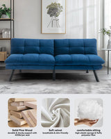 Miscoos Velvet Convertible Futon Sofa Bed, 71" Comfy Loveseat Sleeper Sofa with Adjustable Backrest Armrest, Strengthen Wood, Thick Padded Cushion, Small 2 Seater Futon Couch for Living Room, Bedroom Miscoos