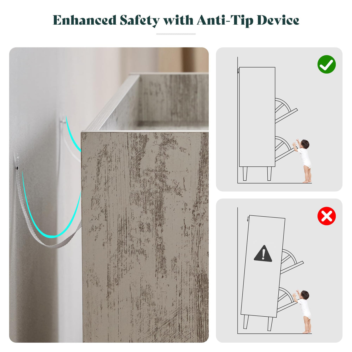 AMERLIFE Farmhouse Entryway Shoe Storage Bench with USB Motion Sensor Light, Flip Drawers & Cushioned Seat, Narrow Hallway Shoe Cabinet for Small Space, Rustic White AMERLIFE