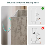 AMERLIFE Farmhouse Entryway Shoe Storage Bench with USB Motion Sensor Light, Flip Drawers & Cushioned Seat, Narrow Hallway Shoe Cabinet for Small Space, Rustic White AMERLIFE