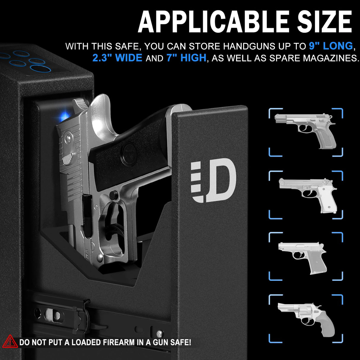 Biometric Slider Handgun Gun Safe for Nightstand, Desk, Bed Side - Pistol Safe, Hand Gun Safe For Car, Biometric gun safe for handgun with Fingerprint, PIN Code, KEY Access Urban Deco