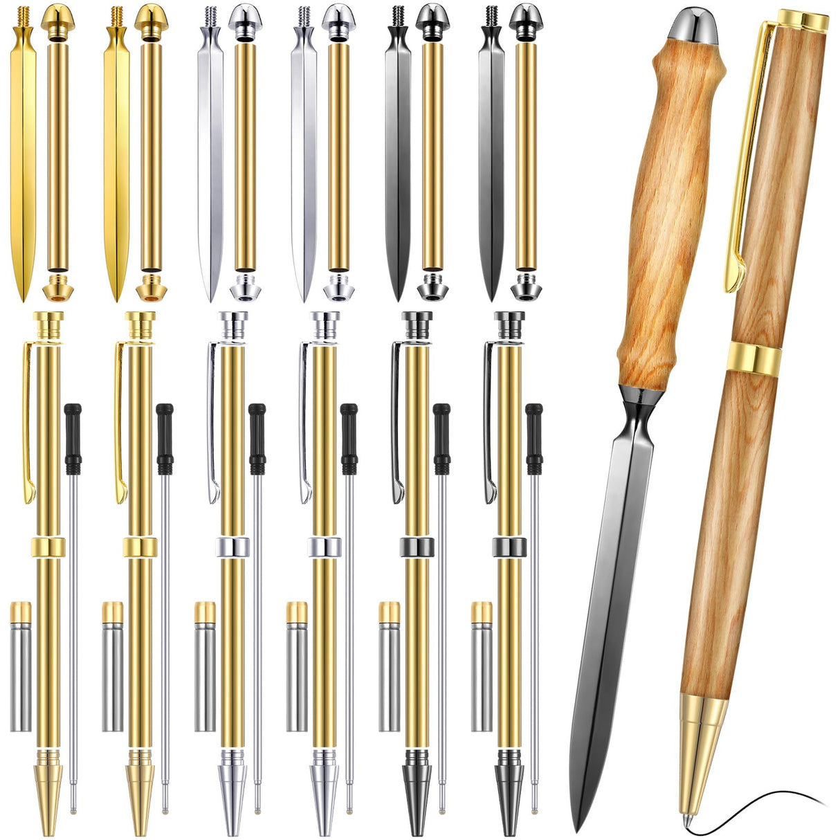 Leriton 6 Set Letter Opener Kit and Pen Kits for Woodturning Project 7mm DIY Envelope Slitter Paper Mail Opener Tool Knives Turning Mens Crafts Holiday Gifts Making Supplies Leriton