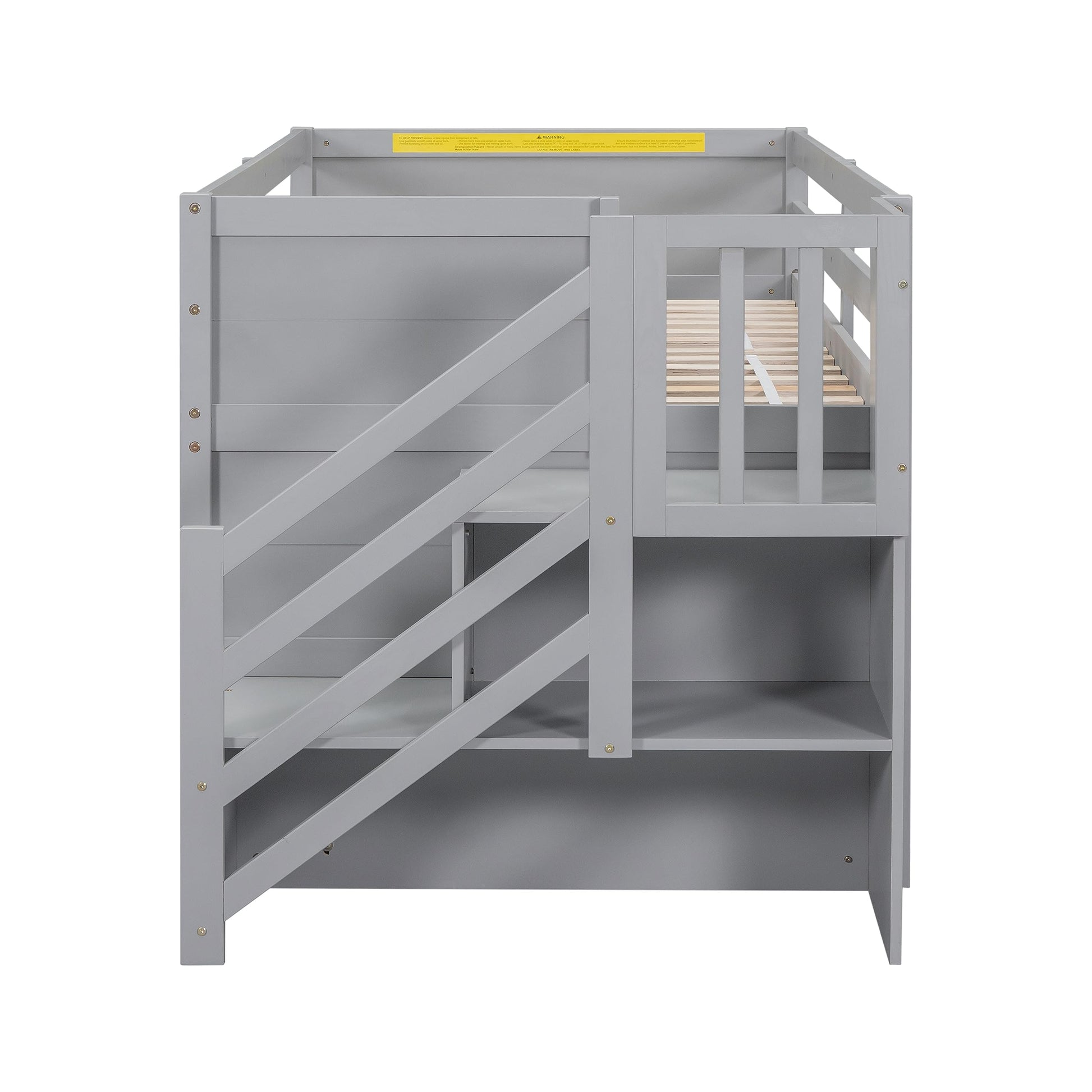 Okak Grey Twin Size Low Loft Bed with Playhouse, Storage Drawer, and Stairs for Kids - WoodArtSupply