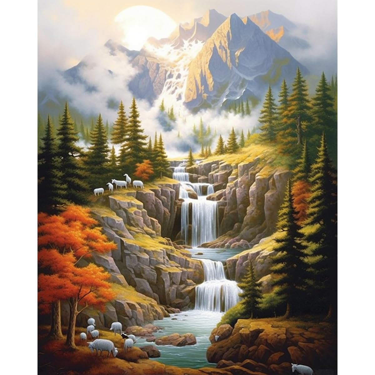 changjiawujin Snow Mountain Paint by Numbers Kit for Adults,Landscape Forest Paint by Number Kits Nature,DIY Acrylic Drawing Paintwork Crafts with Paintbrushes 16 * 20 inch changjiawujin