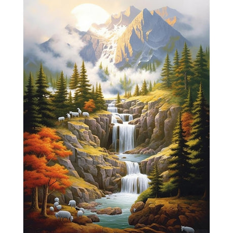 changjiawujin Snow Mountain Paint by Numbers Kit for Adults,Landscape Forest Paint by Number Kits Nature,DIY Acrylic Drawing Paintwork Crafts with Paintbrushes 16 * 20 inch changjiawujin