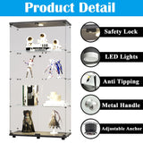 nifoti 4-Shelf Glass Display Cabinet with LED Lights and Lock,Curio Cabinets Display Case with 2 Door,Tempered Glass Collection Display Showcase for Living Room,Exhibition Hall 64.7"x 32"x 14.4" Black nifoti