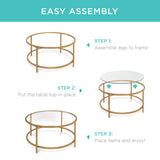 Best Choice Products 36in Modern Round Tempered Glass Accent Side Coffee Table for Living Room, Dining Room, Tea, Home Décor w/Satin Trim, Metal Frame, Non-Marring Foot Caps - Bronze Gold Best Choice Products