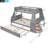 Harper & Bright Designs Twin Over Full Bunk Beds with Desk and Trundle, Wood Bunk Beds with Storage Drawers and one Shelves, No Box Spring Needed (Gray) Harper & Bright Designs