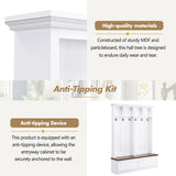 Merax Wood Hall Tree Entryway Bench with 6 Hooks, Farmhouse Mudroom Versatile Coat Racks with 2 Large Drawers Entrance Organizer for Hallway White Merax