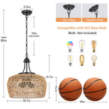 HMVPL Large Farmhouse Chandeliers for Dining Room, 5-Light Rattan Boho Chandelier Light Fixture with Wicker Lampshade, Coastal Hanging Pendant Lighting for Kitchen Island Bedroom Living Room Nursery HMVPL