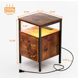 YILQQPER Nightstand with LED Light, Charging Station, 2 Deep Drawers & Shelves, Wood Night Stand Bed Side End Table for Bedroom & Living Room, Rustic Brown YILQQPER