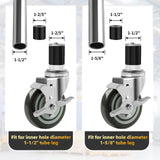 Besitu 4 inches Prep Table Wheels Set of 4, 1-1/2" Expanding Stem Caster with Side Brake for Stainless Steel Table, Cart, Furniture Legs, Commercial Kitchen Appliances, Workbench Besitu
