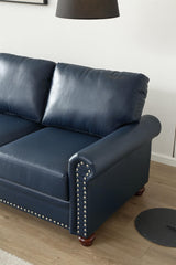 Harper & Bright Designs Faux Leather 2-Seat Loveseat Couch with Hidden Storage Under Seat, Nailhead Trim, Solid Wood Legs, Classical Sofa for Living Room, Office, Apartment, Navy Blue Harper & Bright Designs