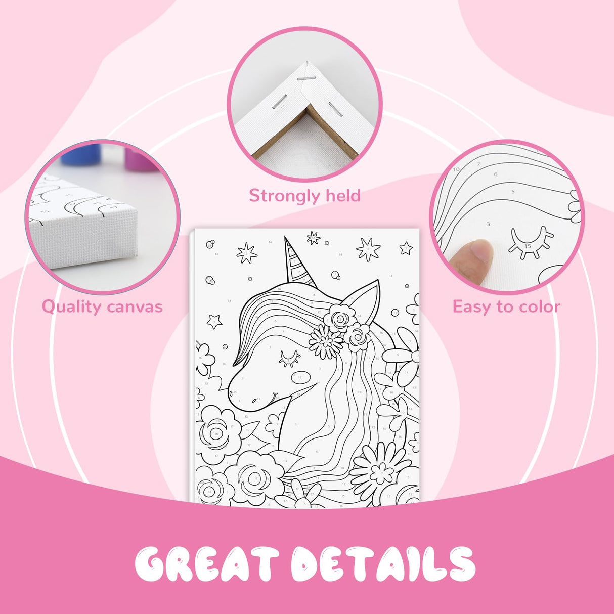 goldentime 3 Framed Canvas Paint by Numbers for Kids Ages 6 8 10 12 –Easy Paint by Numbers Kit for Kids and Adults –Unicorn Painting Kit for Girls, Mermaid Crafts for Girls Ages 6-8-12… goldentime