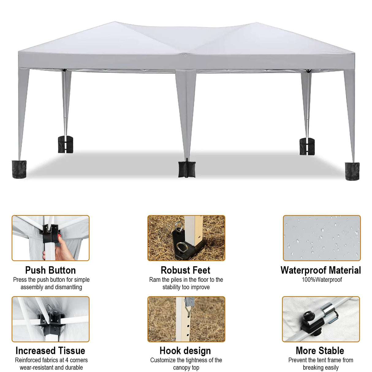 10x20 White Pop Up Canopy Tent with 6 Removable Sidewalls Commercial Heavy Duty All Weather Waterproof Outdoor Canopy Wedding Tents for Parties Gazebo with Carry Bag and 6 Sandbags susici