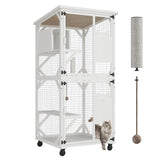 MODCART Catio Outdoor Cat Enclosure with Roof 71" Height Large Wooden Cat Cage with 3 Jumping Platforms and 1 Napping Houses for Cat Activity (White) MODCART