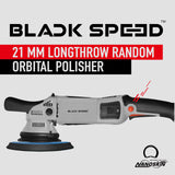 Nanoskin Black Speed 21mm Long-Throw Random Orbital Polisher - 750W, 7.5-Amp Motor, BOSCH™ Bearing Construction, Vented Flexible Backing Plate | For Automotive Paint, Glass, Metal Surfaces Detailing Nanoskin