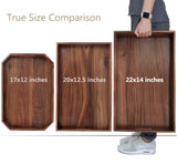 MAGIGO 22 x 14 Inches Large Rectangle Black Walnut Wood Ottoman Tray with Handles, Serve Tea, Coffee, Classic Wooden Decorative Serving Tray MAGIGO