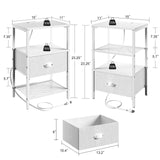Sthmec Nightstands Set of 2, LED Bedside Tables with Charging Station and Fabric Drawer, Night Stand with Storage, 3 Tier Side Table with Open Shelf, LED Nightstand with Charging Station, White WoodArtSupply