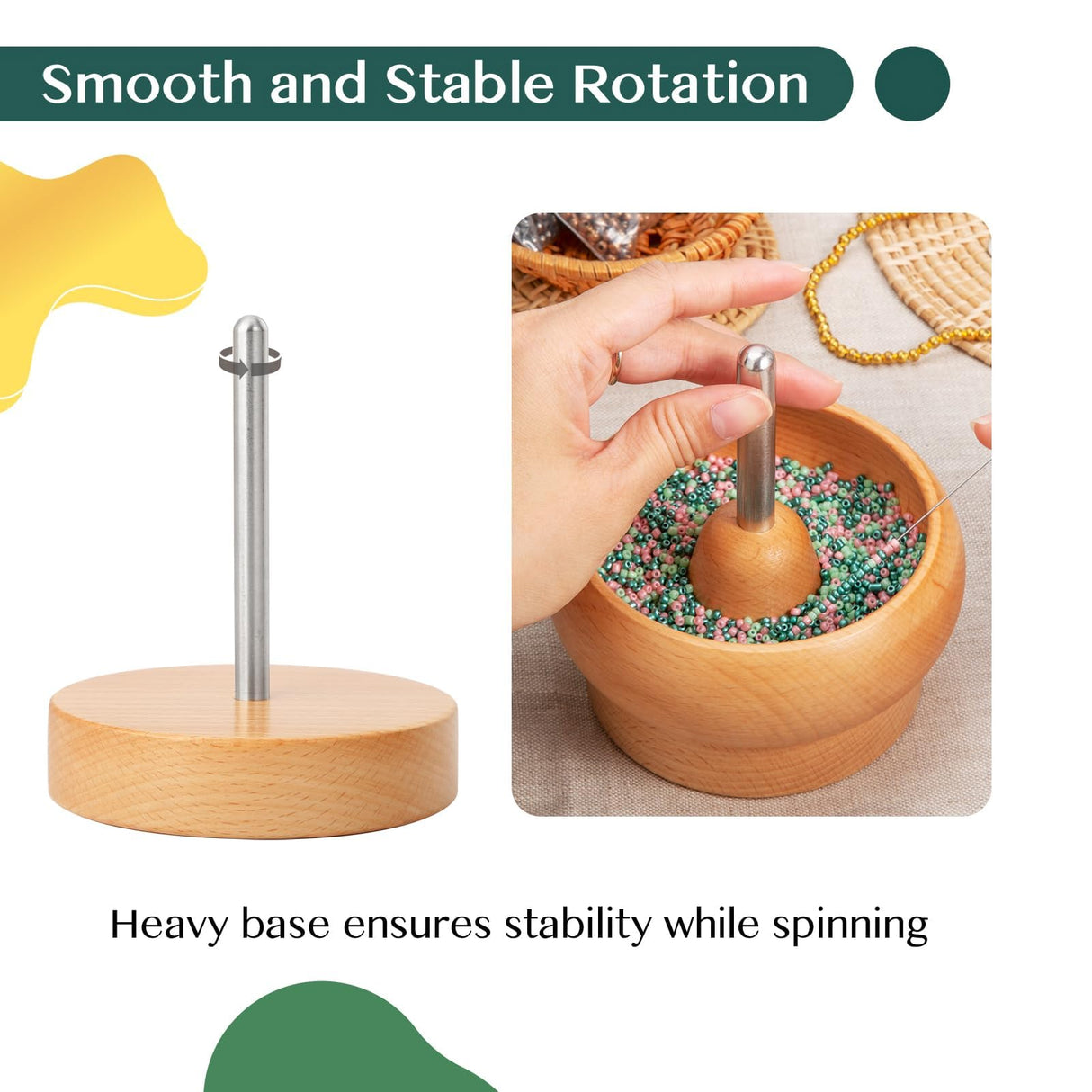 Tilhumt Bead Spinner for Jewelry Making, Effortless Rotating Wooden Clay Bead Spinner with 2 Big Eye Beading Needles and 3000 Seed Beads, Beading Supplies for Making Waist, Bracelets, Necklace Tilhumt