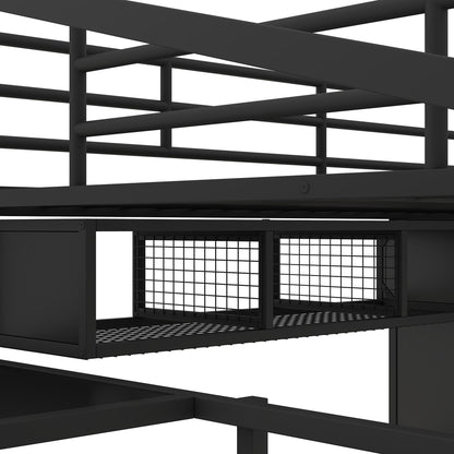 SOFTSEA Industrial Full Size Metal Loft Bed with Desk, Wardrobe, and Stairs for Small Spaces - WoodArtSupply