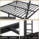 Queen Over King Bunk Bed for Adults, Teens, Queen Over King Bunk Beds with 2 Ladder and Full Length Guardrail, Heavy Buty Bunk Beds with Noise-Reducing Rubber Stoppers, Black Bellemave