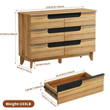 VOPEAK Wood Dresser for Bedroom, 6 Drawer Dresser with Solid Wood Legs, Brown Wooden Modern Minimalist Double Chest of Drawers for Cloth Stroage, 47.24" W x 15.75" D x 31.89" H VOPEAK