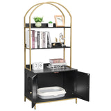Homhedy Cat Litter Box Enclosure, Litter Box Furniture Hidden with 2-Tier Storage Shelves, Wooden Cat Washroom Furniture with Metal Frame, Cat House, Modern Style, Black and Gold Homhedy