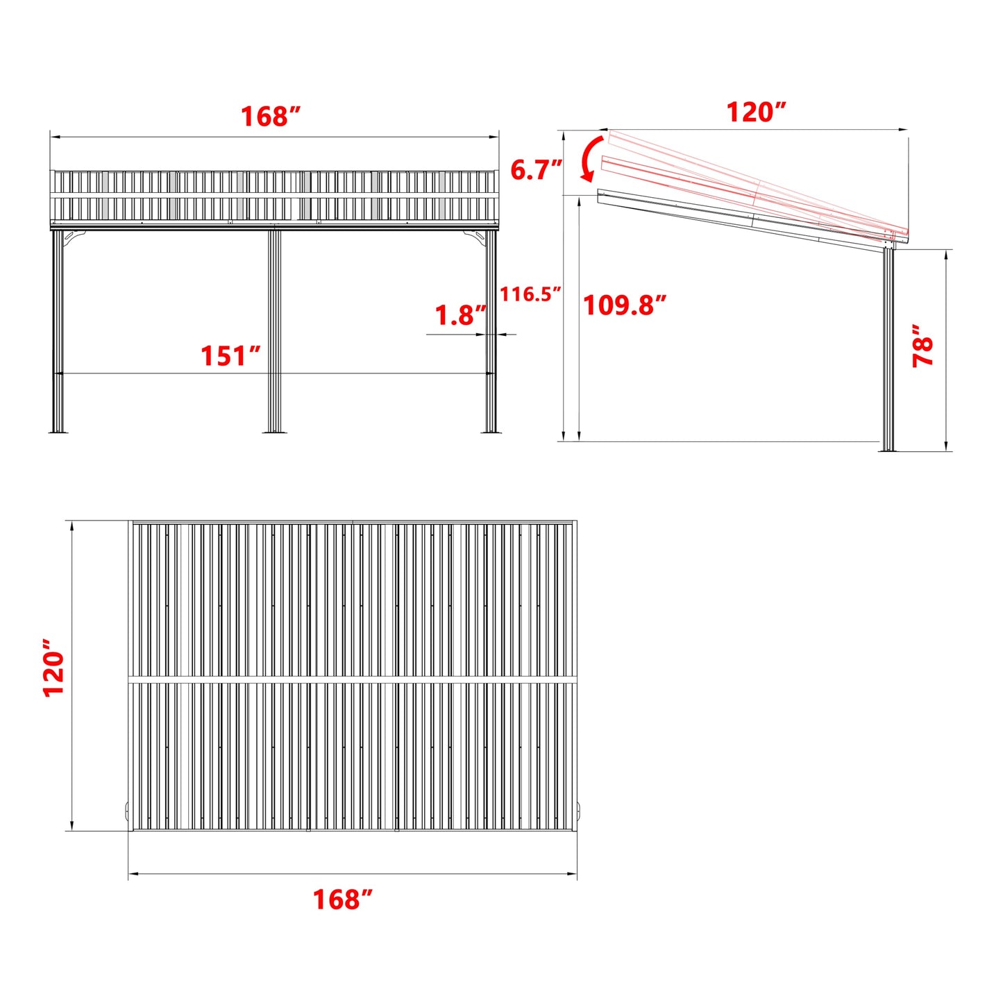 VEIKOU 14x10 FT Gazebo, Wall Mounted Gazebo with Polycarbonate Roof, Aluminum Frame, Outdoor Pergola Lean to Gazebo for Deck, Porch, Backyard