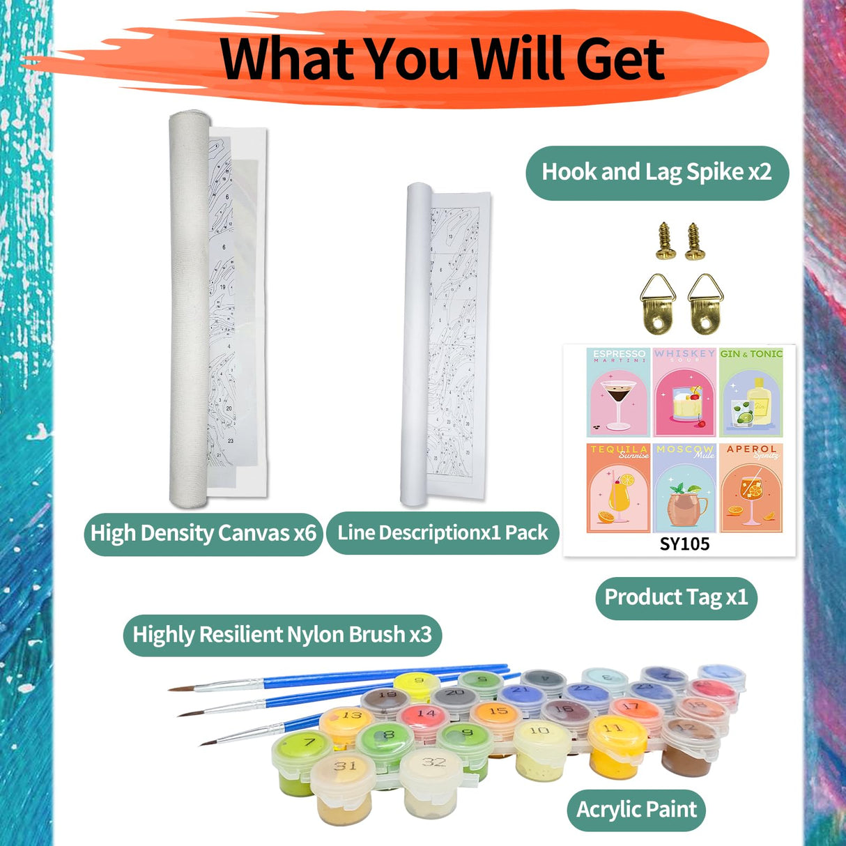 YALKIN 6 Packs Paint by Number Kits for Adults Beginners, DIY Acrylic Painting by Number Kits on Canvas Without Frame, Cocktail Adults Paint by Number for Home Wall Decor Gifts 20x30CM/7.8x11.8IN YALKIN