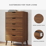 Signature Design by Ashley Fordmont Mid-Century Modern 5 Drawer Chest with Safety Stop for Bedroom, Dark Brown Signature Design by Ashley