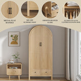 Lxsxlome Wardrobe Closet, Armoire Wardrobe Closet with Drawers and 2 Arched Fluted Doors, 70.87‘’ Tall Wooden Bedroom Armoires with Shelves and Hanging Rod (2, Wood Color) Lxsxlome
