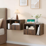 BuildHom Modern Walnut Fluted Floating Nightstand with Charging Station, NightStand with Drawers, Bedside with USB Ports and Outlets, Bedroom Furniture (Set of 2) BuildHom