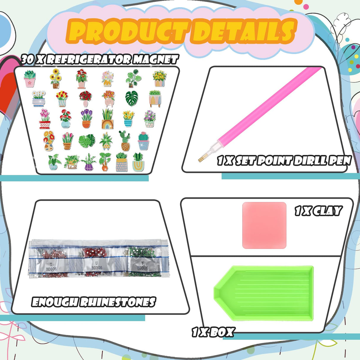 Remuuly 30 Pcs Diamond Painting Magnets Summer Diamond Art Magnet Kits for Adults Spring Flower Animal Cupcake 5D Rhinestones Refrigerator Magnetic Stickers for Fridge DIY Crafts Gifts(Spring) Remuuly