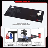 SEVEN WARRIOR Gaming Desk 55’’, T-Shaped Carbon Fiber Surface Computer Desk with Full Mouse Pad, Gamer Desk with Headphone Hook, USB Rack, Cup Holder SEVEN WARRIOR