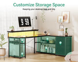 AODK 61" L Shaped Desk with Drawer, Computer Desk with Power Outlets & LED Lights, Reversible Corner Gaming Desk for Home Office Workstation, Office Desk with Monitor Shelf, Pure Black AODK