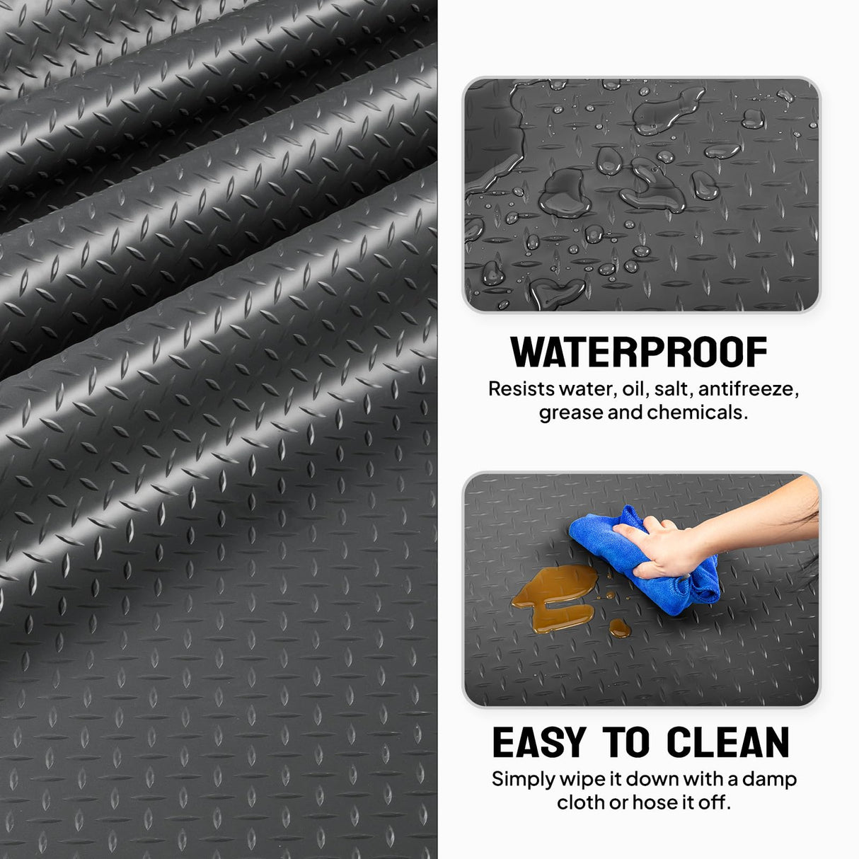 TUFFIOM 7.5 x 17 FT Garage Floor Mat, Thickened Diamond Plate PVC Garage Mats Flooring Roll for Under Car, Garage Car Parking Mats for Compact SUVS, Sports Car TUFFIOM