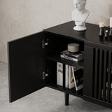 ROMMAK Boho TV Stand for 55-65 Inch TV, 4 Doors, Entertainment Center with Adjustable Shelf, TV Console with 4 Cabinets, Media Console, Solid Wood Feet, Cord Holes for Living Room, Bedroom, Black ROMMAK