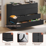 Hasuit Black Dresser for Bedroom, Long Dresser with 8 Drawers, 51.5''W Wooden Dresser Chest of 8 Drawers, Large Capacity Clothing Storage Cabinet, Wide Dresser for Bedroom Living Room Entryway Hasuit