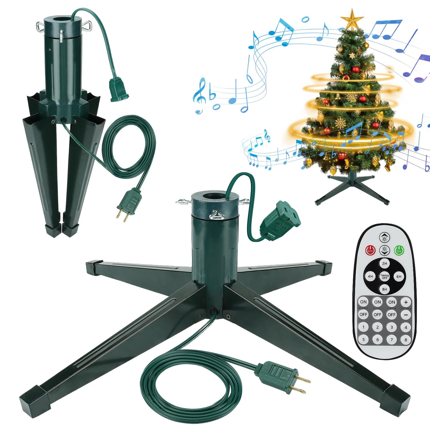 360° Rotating Christmas Tree Stand - Christmas Tree Spinner with Music, Stable Artificial Tree Stands Base Holder for Up to 8ft 100lb Xmas Trees