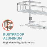 Zenna Home Rustproof Hanging Shower Caddy, Over the Shower Head Caddy with 2 Shelves and Built In Hooks, Aluminum Bathroom Hanging Organizer, Satin Chrome Zenna Home