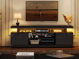 ChooChoo Modern LED TV Stand for 50/55/60/65 Inch TV, High Glossy Entertainment Center with 2 Storage Cabinets, Media Console with 5 Open Shelves for Living Room, Bedroom, Black ChooChoo
