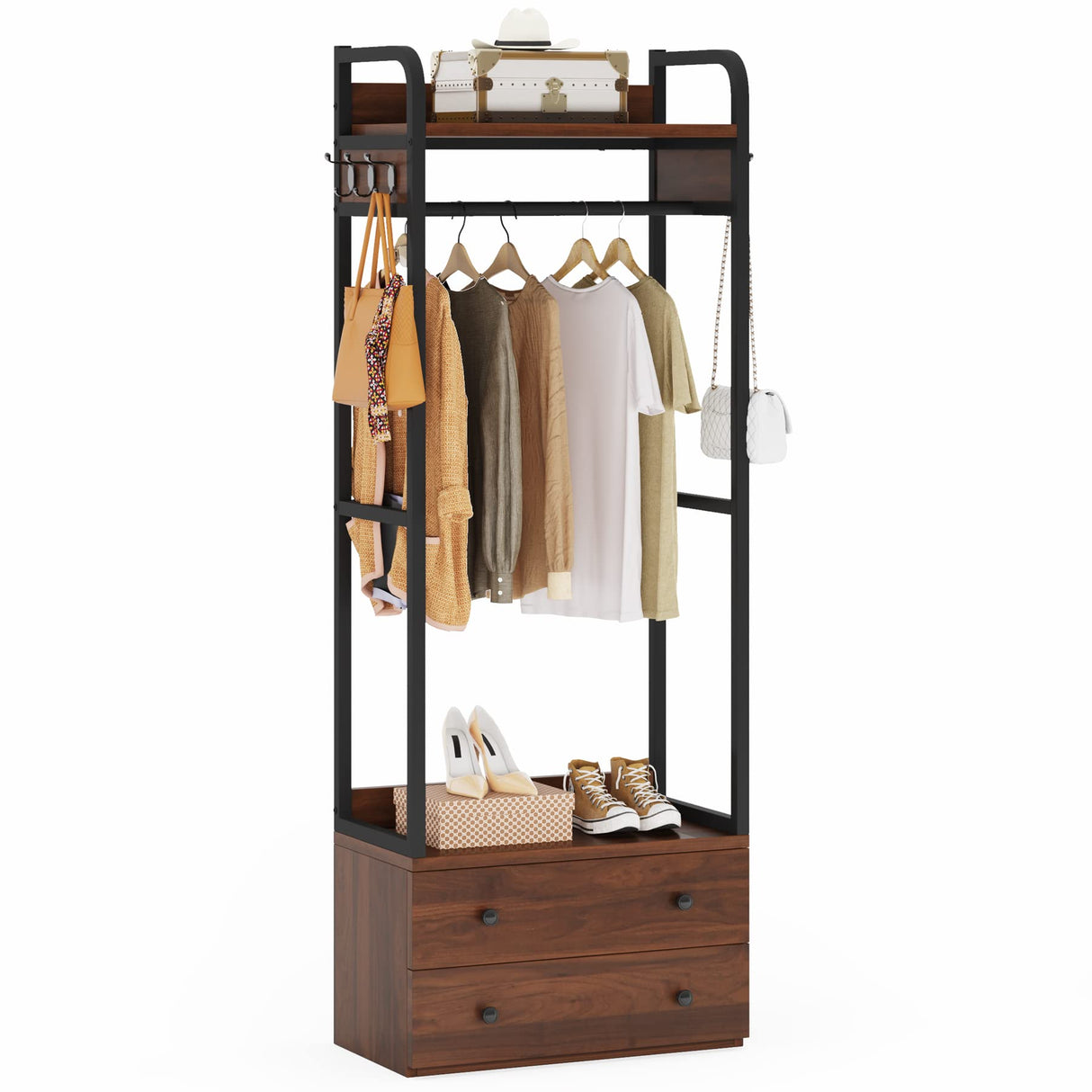 Tribesigns Freestanding Closet Organizer Small Clothes Rack Coat Rack with Drawers and Shelves, Heavy Duty Small Garment Rack Industrial Hall Tree for Hallway, Entryway, Bedroom Tribesigns