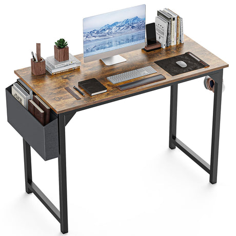 DUMOS 40 Inch Office Small Computer Desk Modern Simple Style Writing Study Work Table for Home Bedroom - Wood Brown DUMOS